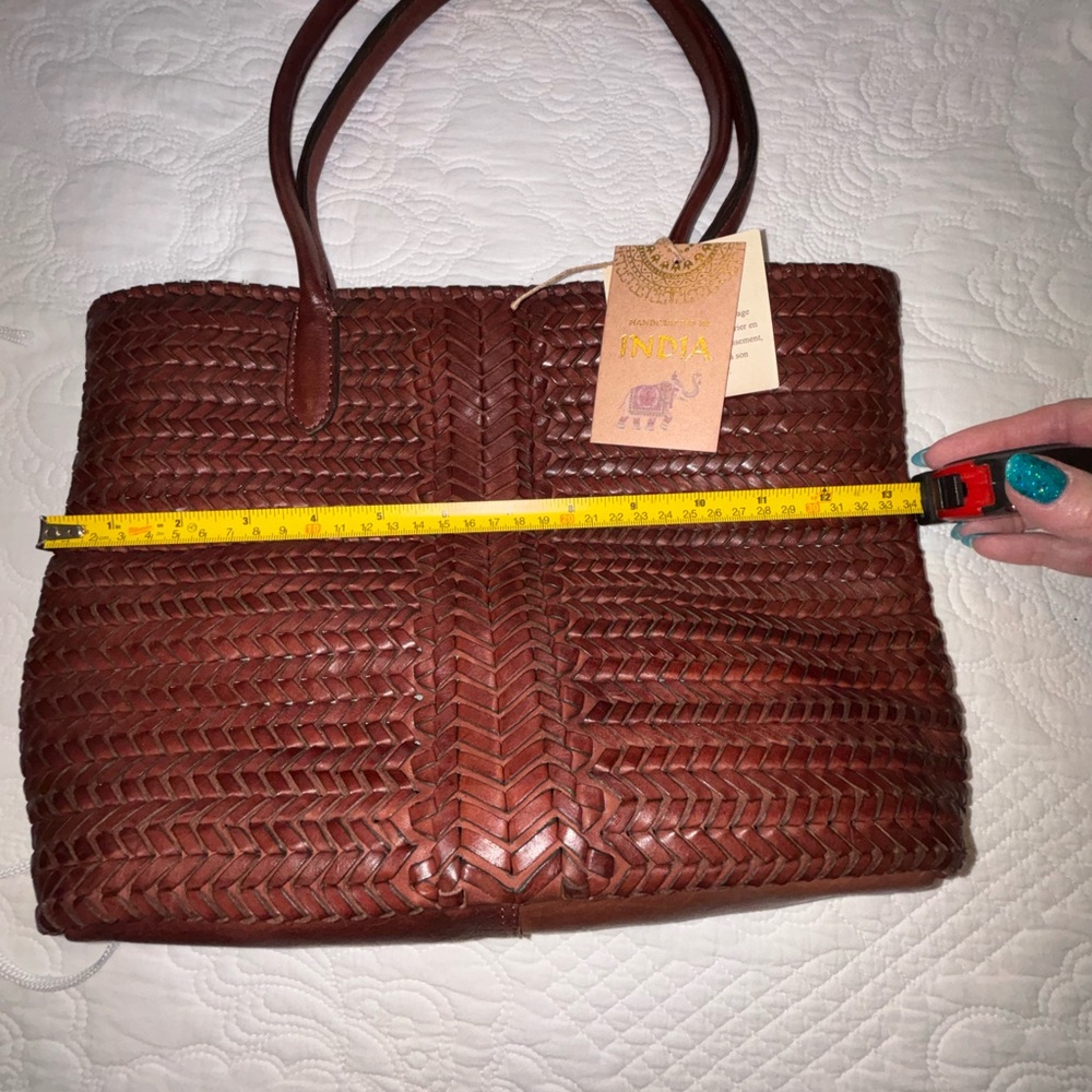 Brown Woven Leather Tote Bag